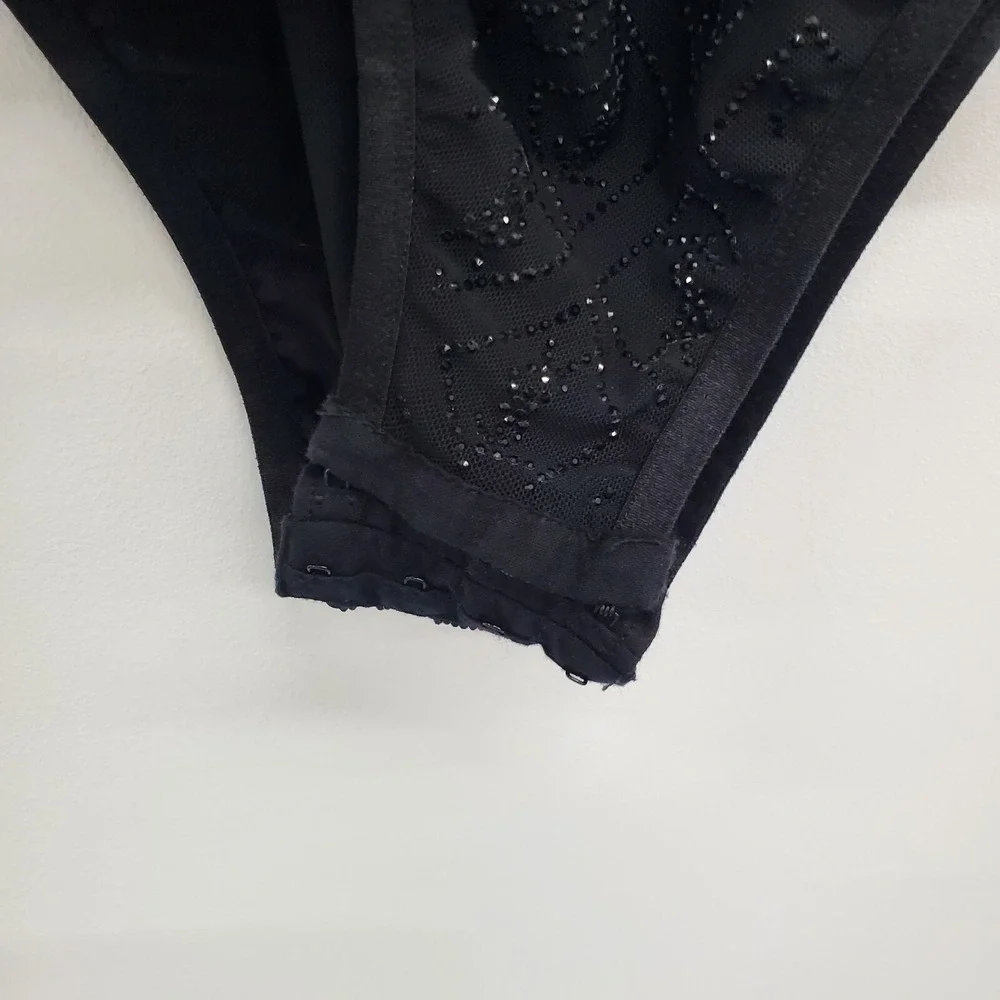 Saint Laurent Paris Womens L Black‎ Beaded Mesh Bodysuit Made in Italy NWOT